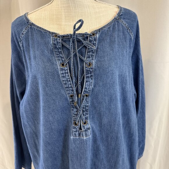 Ralph Lauren Denim Tunic Dress With Lace-Up Front & Pockets size XL - Picture 5 of 11